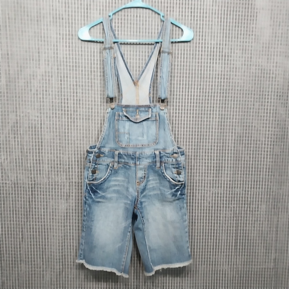 Hint Jeans Womens Denim Shortalls Raw Hem 5 Blue